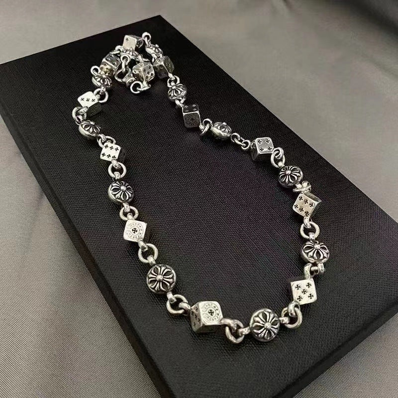 chrome hearts S925 silver cross flower necklace