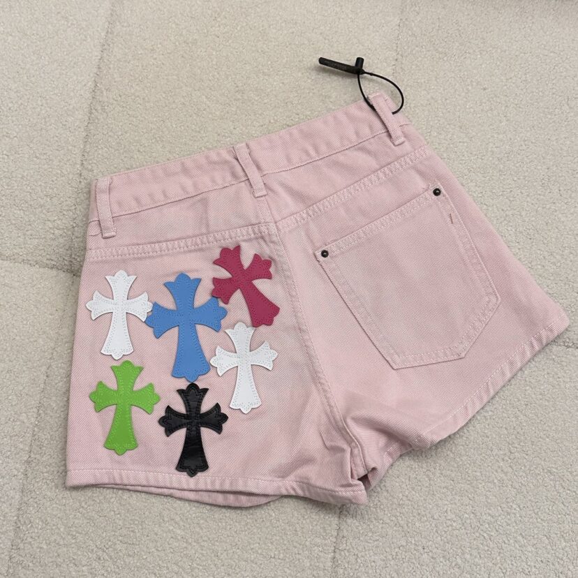 Chrome Hearts Colorful cross leather label denim shorts for women