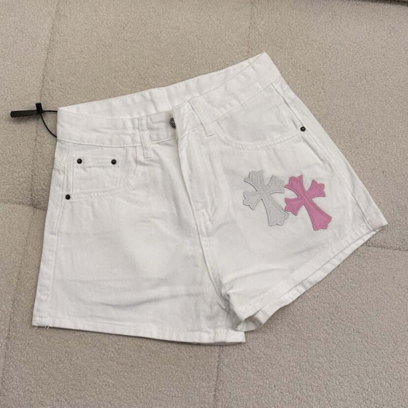 Chrome Hearts Colorful cross leather label denim shorts for women